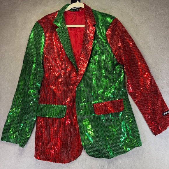 Suitmeister Other - Suitmeister Christmas Sequin Blazer Red Green Two Tone Holiday Jacket Large 42